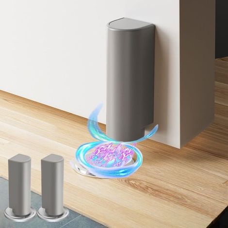 Un ensemble de deux butées de porte magnétiques en acier inoxydable, qui peuvent être fixées avec un ruban adhésif double face résistant, gris. (1/4)