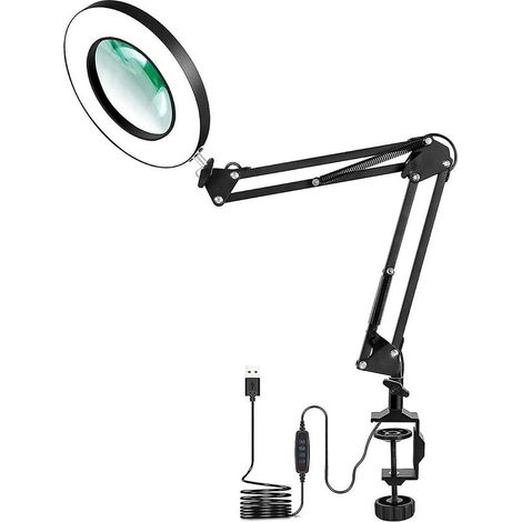 LED Magnifying Lamp with Clamp, 3 x 5 Diopter Illuminated Magnifying Lamps, Adjustable Swing Arm Lamp