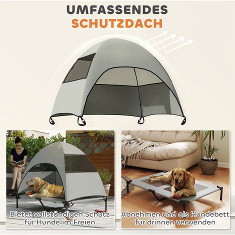 Lit surélevé extérieur pour chien avec toit, parfait pour grands chiens, 106 x 76 x 99 cm, gris clair (1/4)