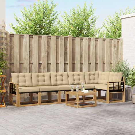 vidaXL Outdoor-Sofagarnitur mit Kissen 7 pcs Weiß und Beige (1/5)
