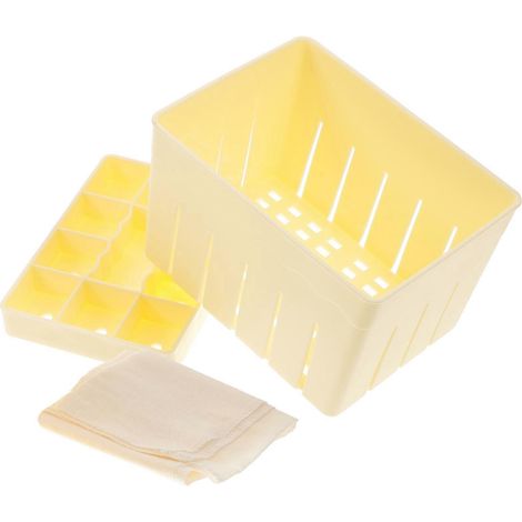 Set Tofu-Formen für die Küche, Kunststoff-Tofu-Boxformen, DIY-Formen mit Filtertuch-13X13X9CM-White (1/4)