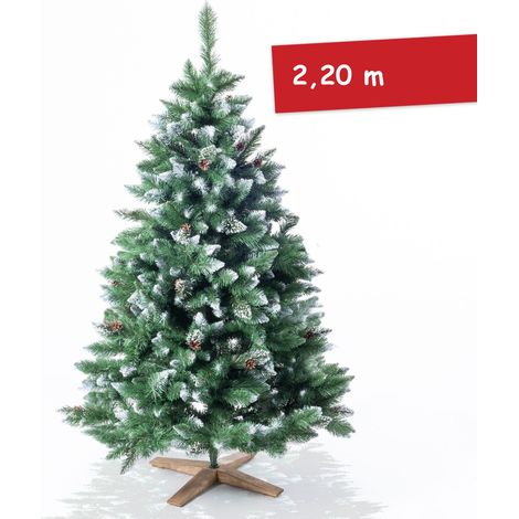Sapin de Noël artificiel 220cm Arbre de Noël neige décorative Pommes de pin Support inclus