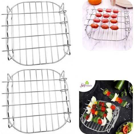 Grilles pour friteuse à air lot de 2 - plaques inox à double étage 19 x 7 cm, argent (1/5)