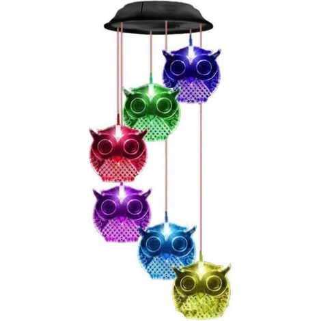 Wind Chime - LED Light Garland - Solar Owl - Waterproof - 7 Color Changing