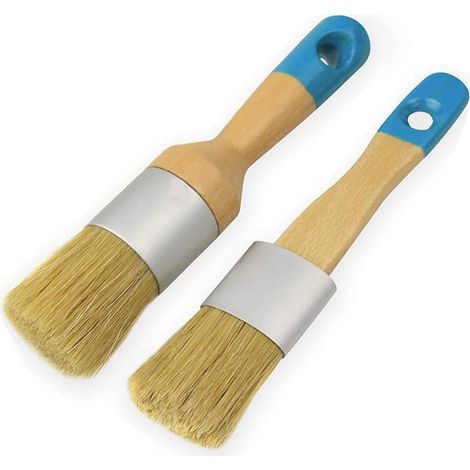 Pinceaux à peinture à la craie pour meubles (lot de 2) — Pinceaux pour cirer et peindre — Bleus — Perte de poils minimale (1/4)
