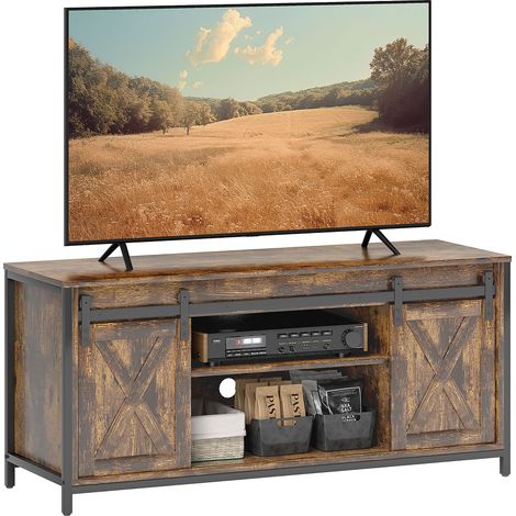 TV Lowboard, Industrial Design, für 60'' TVs, 6 Fächer, 2 Schiebetüren, Braun/Schwarz
