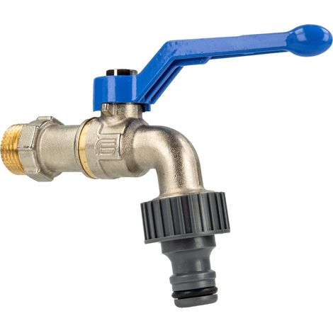 tecuro Kugelauslaufventil 1/2 Zoll mit passender Steckkupplung und Teflonband DVGW geprüft, Messing vernickelt (1/5)