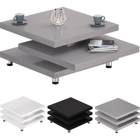 CASARIA® Mesa de Centro New York 72x72 cm Salón diseño moderno Tablero Color brillo giratorio de 360° Patas regulables en altura Mesas de sofá de MDF  72x72cm - Grau (de) (1/7)