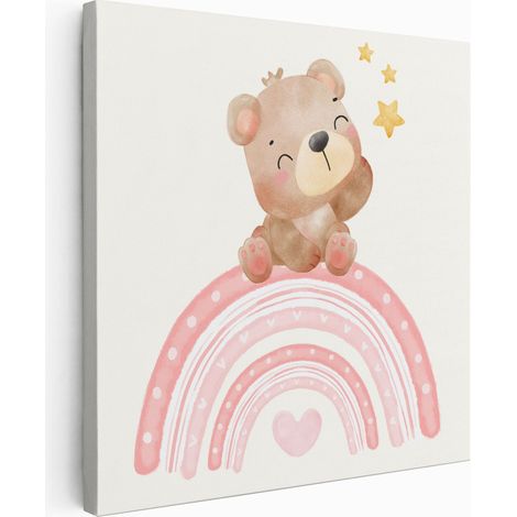 Tableau toile Enfants Carré - Ourson Arc-en-ciel - 50x50 cm (1/2)