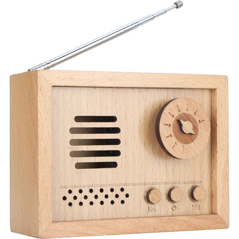 Music Box Wooden Beech Radio Shaped Creative Decoration Toys Children Birthday Gift Craft (1/5)