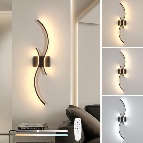 LED Applique Murale Intérieure Dimmable, 32W 3600LM LED Applique Murale Dimmable avec Télécommande 3000K-6500K, 80CM Moderne Luminaire Mural Interieur pour Chambre Salon Couloir Escalier, Noir (1/5)