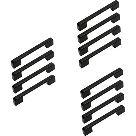 Poignées de meubles, lot de 12, noires, entraxe de 96 mm, dimensions : 10,5 x 1,2 x 2,2 cm, pour meubles de cuisine
