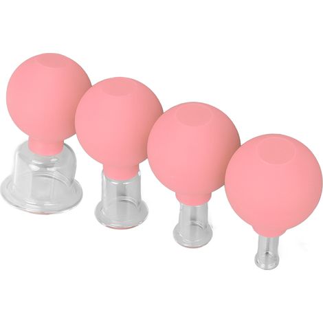 4er-Set Massagebecher aus Glas mit Silikongriffen für Gesicht und Körper – Rosa (1/5)