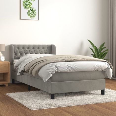 Boxspringbett mit Matratze Hellgrau 100x200 cm Samt (1/5)