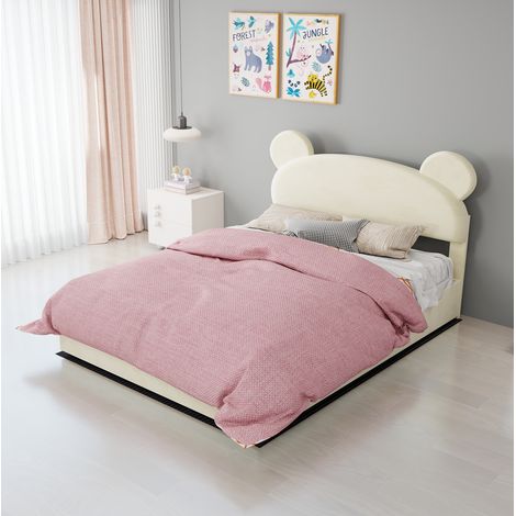 DESVIAE Lit coffre enfant en velours avec rangement sous le lit 140 x 200 cm beige structure en métal (1/5)