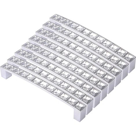 Lot de 8 poignées carrées en strass pour meubles, style européen, pour armoires et tiroirs 1 (1/4)