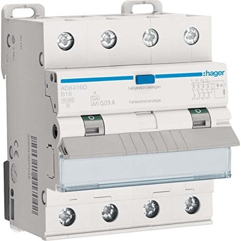 INTERRUTTORE HAGER FI/LS ADX416D 4 PIN, 10 KA COMBINAZIONE INTERRUTTORE FI/INTERRUTTORE CIRCUITO 3250611016960