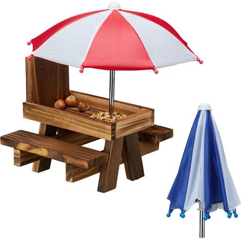 1 Mangeoire écureuil, design table jardin, 2 parasols, bois pin, suspension extérieur (1/5)