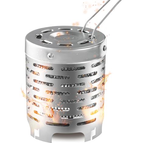 Mini chauffage de camping portable en acier inoxydable avec poignée pour chauffage extérieur, randonnée, pêche