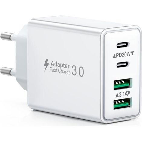 Chargeur USB-C 40 W, adaptateur secteur 4 ports PD et QC, compatible avec smartphones, tablettes et appareils USB-C (1/5)