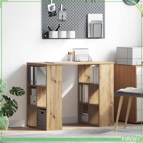 Bureau - ABI - Chêne artisanal - 90 x 50 x 75 cm - Durable avec 4 étagères (1/5)
