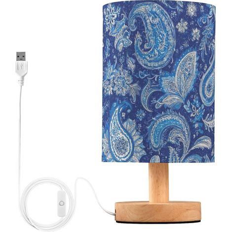 Kcldeci Lampe de chevet motif cachemire bleu pour chambre à (1/5)