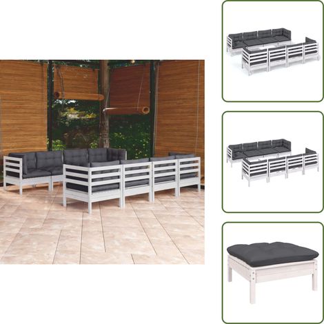 9-tlg. Garten-Lounge-Set mit Kissen Kiefer Massivholz - Garten Lounge Set - Kiefernholzmöbel - Outdoor Möbel - Gartengeräte - Loungemöbel (1/5)