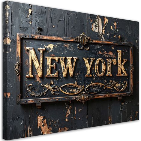 Tableau déco Enseigne New York Noir Or 60x40 (1/4)