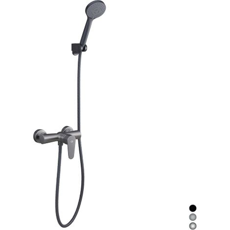 Mitigeur exte'rieur monocommande en nickel noir avec douchette et support de douche