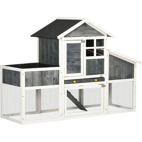 Easycomfort Pollaio Prefabbricato in Legno con Area Aperta, Casetta e Nido, 161.5x62.5x115cm, Grigio (1/5)