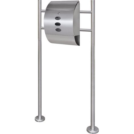 Boite aux lettres design contemporain acier inoxydable avec compartiment journaux sur pieds 120 cm