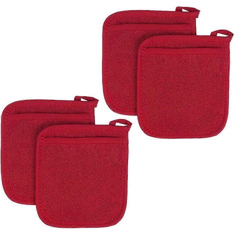 Lot de 4 maniques en coton avec poches intégrées, gants de cuisine en éponge, rouges. (1/5)