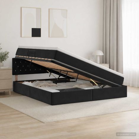 vidaXL Lit de Rangement avec tête de lit Noir 180 x 200 cm Velours (1/5)