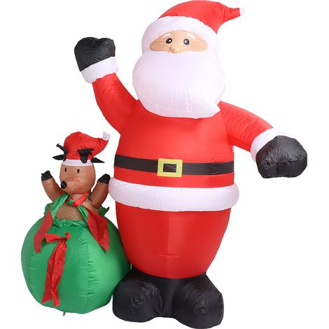 Décoration de Noël gonflable de 1,9 m (6,2 pi) représentant le Père Noël et un cerf, étanche IP44, avec ventilateur LED, pour décoration de jardin et de fêtes, prise UE 220-240 V (1/5)
