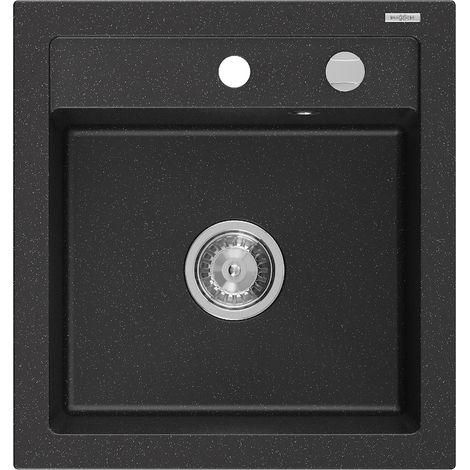 Mexen Vito fregadero de granito de 1 cubeta 520 x 490 mm, negro/plateado met谩lico, sif贸n cromado - 6503521000-73 (1/5)
