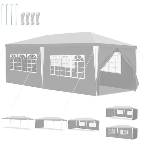 Randaco Tienda de camping exterior 3x6 m Blanco con lona de PE anti-UV, paredes y techo, montaje sencillo