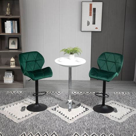Ensemble de 2 tabourets de bar réglables - 46x48x83-104 cm - modernes avec dossier et repose-pieds - base métallique et siège velours - vert