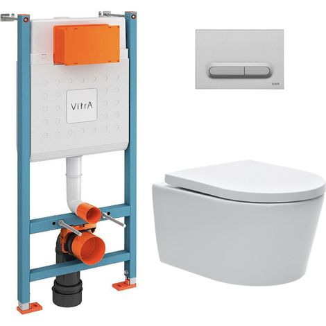 Pack WC Bâti-support V-Fix Core + WC SAT sans bride et fixations invisibles + Plaque Chrome mat (V-FixSATrimless-5) (1/5)