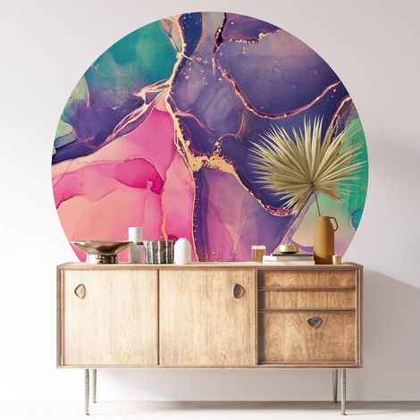 Sticker mural rond / cercle - Effet Marbré - Diamètre 70 cm - Adhésif + Protection MATE (1/3)