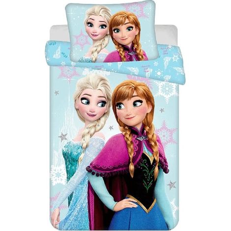 Linge de lit enfant bleu clair avec motif La Reine des Neiges de Disney, 100×135 cm et 40×60 cm (1/4)