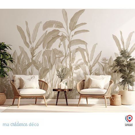 Papier peint : Fresque tropicale et aquarelle 5 - Intissé - L.200 x H.280 cm - Marron clair (1/5)