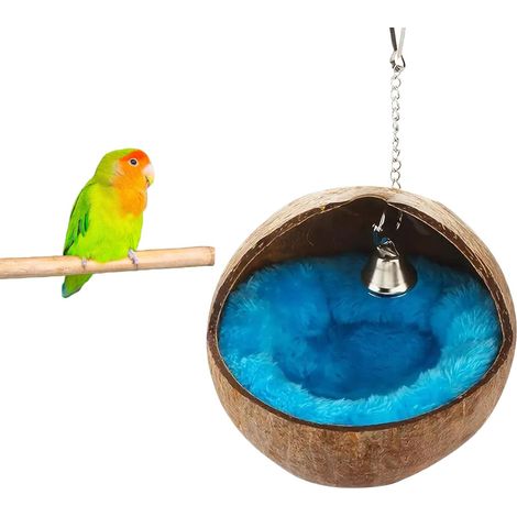 Nido d'oiseau en coquille de coco naturelle, 1 nichoir à oiseaux, nid d'oiseau, tente suspendue pour perruches, perruches, hamsters, écureuils, rats, rennes du désert (1/5)