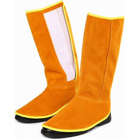 Protège-chaussures en cuir jaune à bande velcro extra-large, protections de pieds résistantes à la chaleur pour soudage et meulage (1/5)
