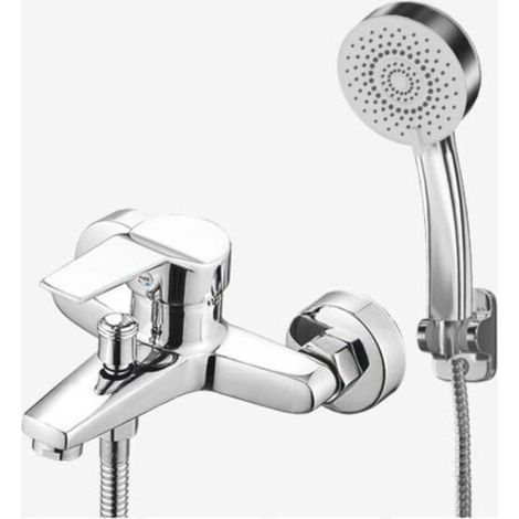 Mitigeur de Bain-Douche, Robinet de Baignoire avec Douchette et Flexible, Support, Chromé,argent (1/3)