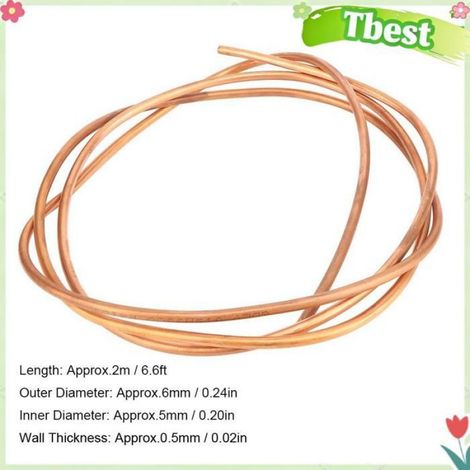 Tube en Cuivre de 2 M, Tube en Cuivre 6 Mm OD X 5 Mm ID C1100 T2 pour L'industrie du Système CVC de Réfrigérateur, Bricolage (1/4)