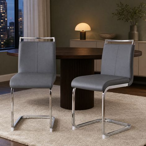 Tabouret de bar lot de 2 en PU gris avec dossier et repose-pieds HAVRYA (1/5)