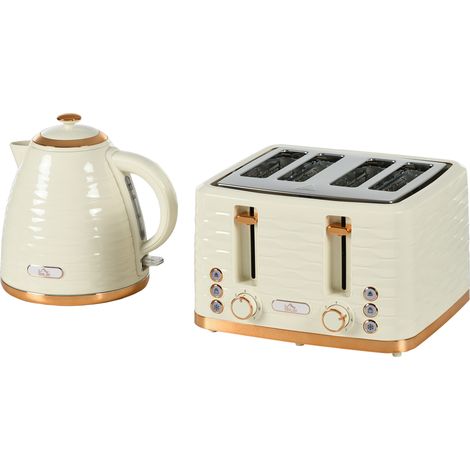 Ensemble grille pain et bouilloire 2 en 1, 7 niveaux de brunissage, fonctions décongélation et réchauffage, beige (1/5)