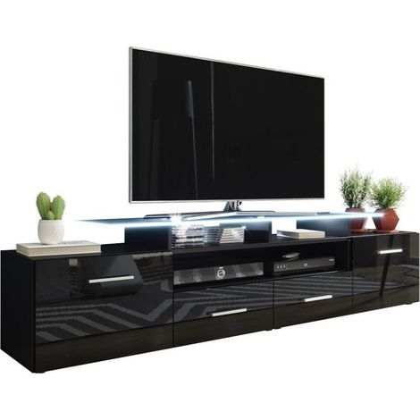 Mueble TV Charlotte 117, Negro + Negro brillante, Número de puertas: 2, Número de cajones: 2, 194x38x39cm