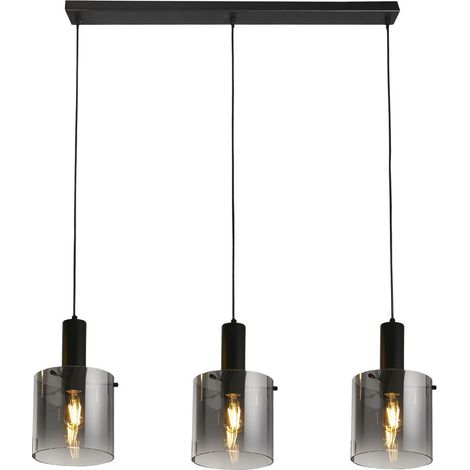 Searchlight Sweden Suspension à 3 barres lumineuses, verre ombré noir et fumé, 3 ampoules E27 (1/5)