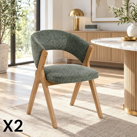 Chaise verte bois et tissu, forme ronde (lot de 2) AGADE (1/5)
